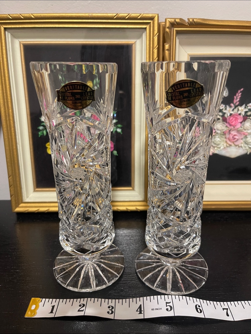 Vintage Pair of Clear Cut Crystal Bud Vases - Classic Clear
